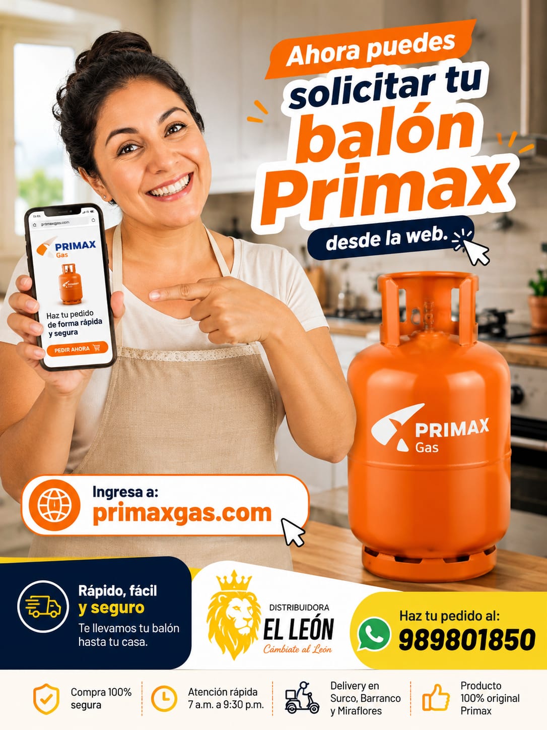 Pide tu balón Primax desde primaxgas.com: delivery a domicilio y pago al recibir en Barranco